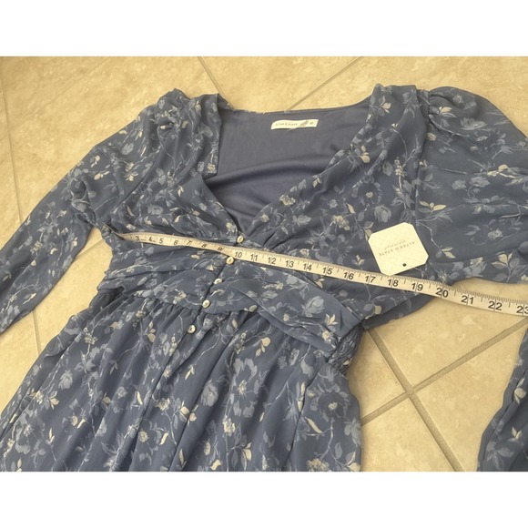 NWT Altar\'d State Blue Floral Maxi Dress Sheer Puff Sleeve Tiered Lined Sz  XXL